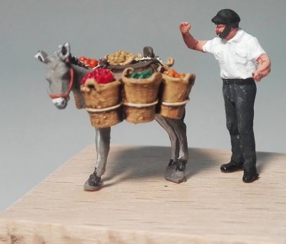 vegetable seller with donkey μαναβης με γαιδαρο μινιατουρα